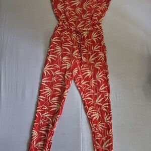 Tommy Bahama Red and Cream Tropical-Print Jumpsuit